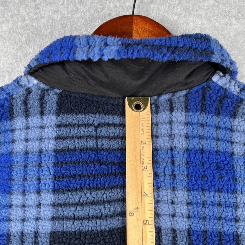 Quiksilver Sherpa Full Zip Sweatshirt Jacket Mens L Blue Plaid Warm Pockets New - Picture 11 of 14